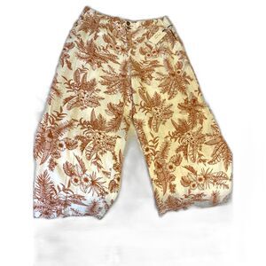 Women's Linen Pants Crop Sz L NEW Haver and Blair Pleated Whimsical Toile Print